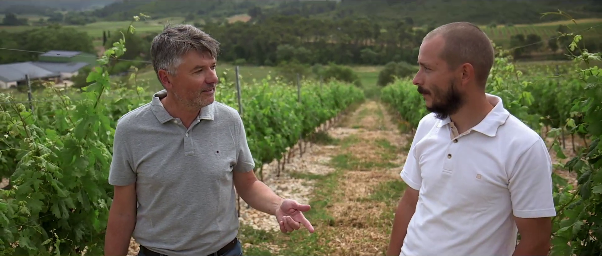 Romain Salza en échange avec Bruno Le Breton en viticulture.